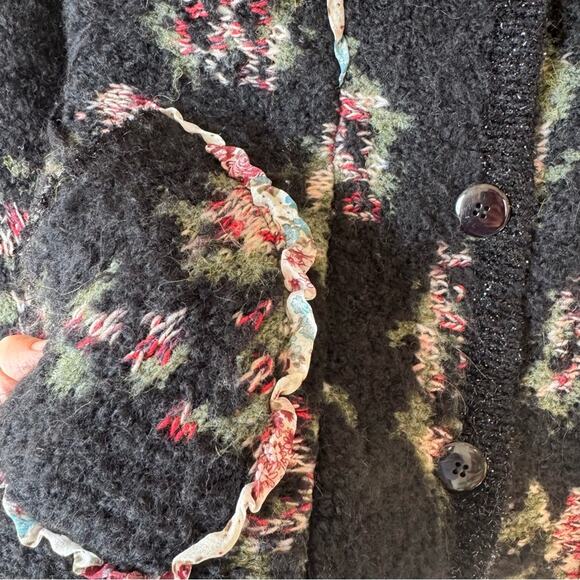 Tricot Chic Italian Unique Black Floral Mohair Sweater Coat Cardigan 4 / S - Picture 9 of 13